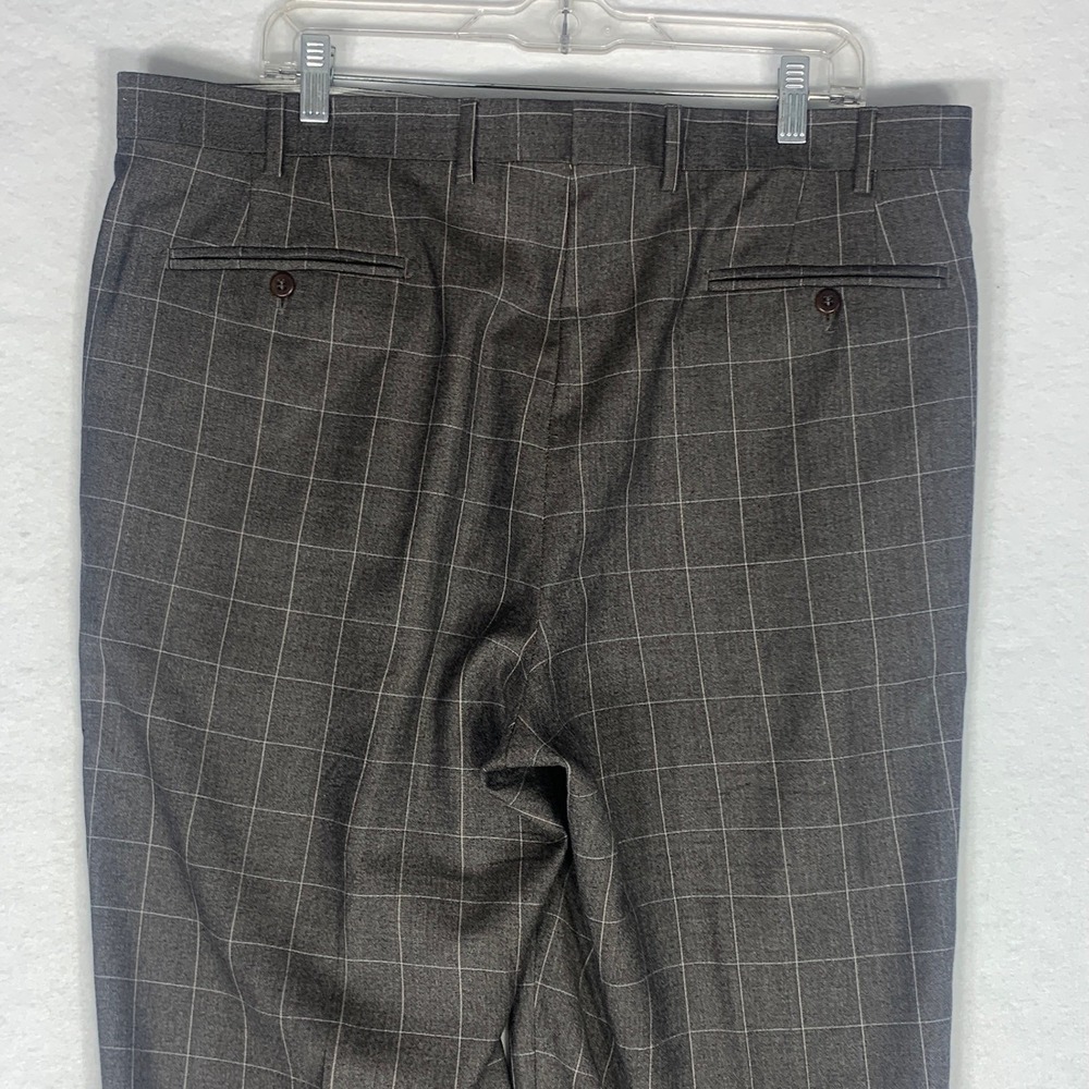 Zanella Todd Super 130s Wool Dress Pants 40x30 Gray Pleated Windowpane Italy - Picture 5 of 15